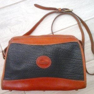 Dooney & Bourke Vintage Black and Tan Leather Crossbody Handbag.  Size M